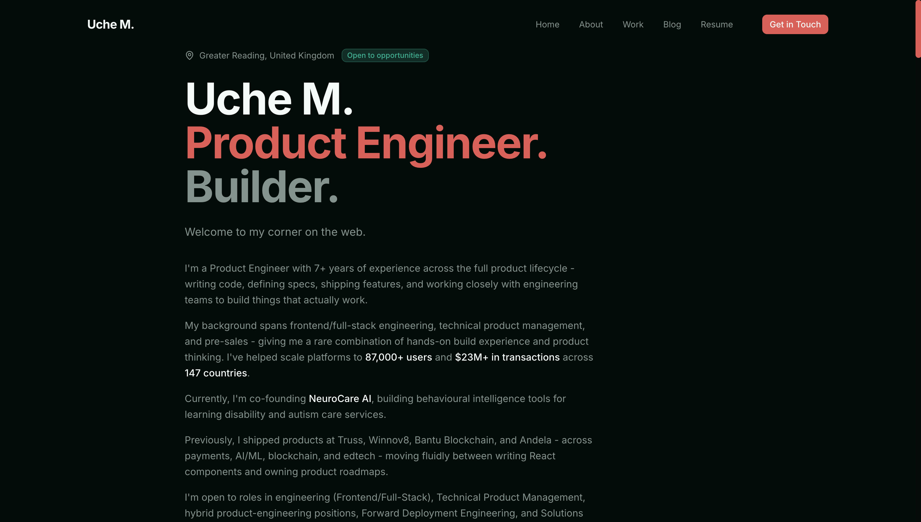 Uche M. — Personal Portfolio